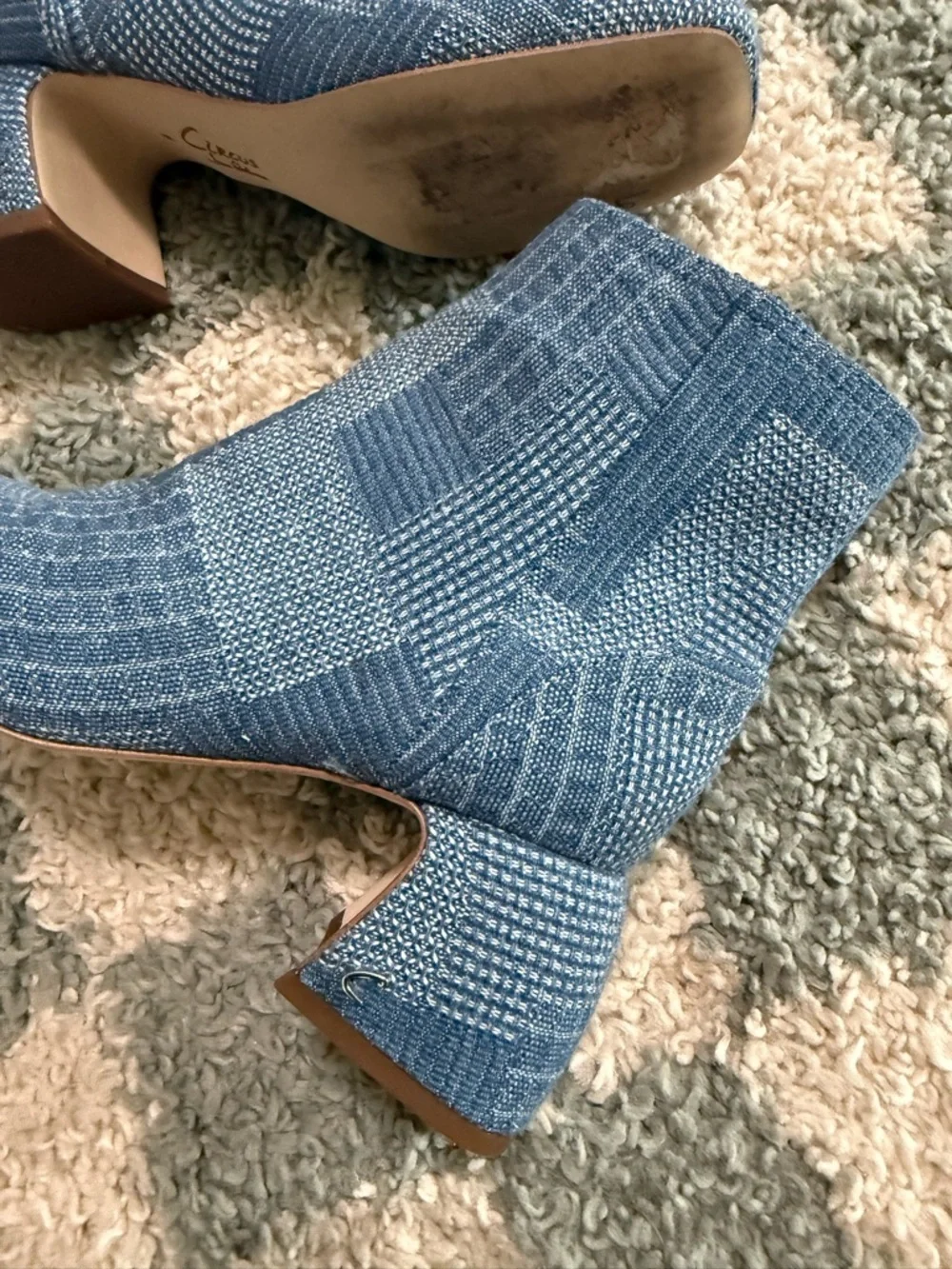 CIRCUS NY by Sam Edelman Ozzie Patchwork Denim Heeled Booties Boho Hippie Size 6